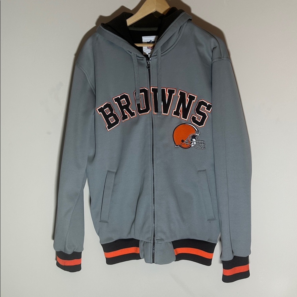 NFL Cleveland Browns Mens Medium Full Zip Hoodie Grey Fleece Lined Jacket Jacket